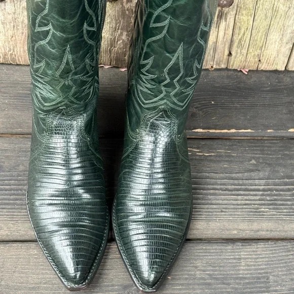 Vintage J.Chisholm for Thieves Market Green Exotic Leather Women's Cowboy Boots - Picture 3 of 10